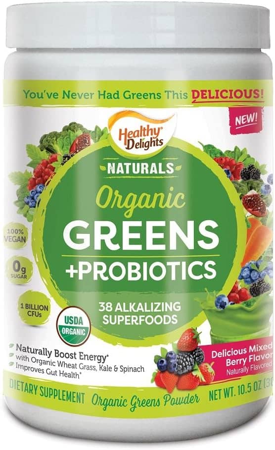 Healthy Delights Naturals - Organic Greens + Probiotics Powder - Naturally Boost Energy - USDA Organic - Delicious Berry Flavored - 30 Servings